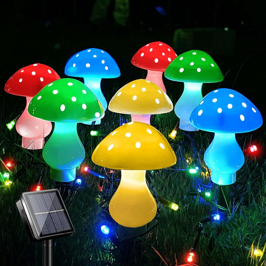 Upgraded Outdoor Solar Garden Lights, 8 Pack 50 LED Mushroom Outdoor 8 Modes 23ft Waterproof Solar Powered Landscape Cute Fairy String Light for Yard Patio Outside Decor(Multicolor)