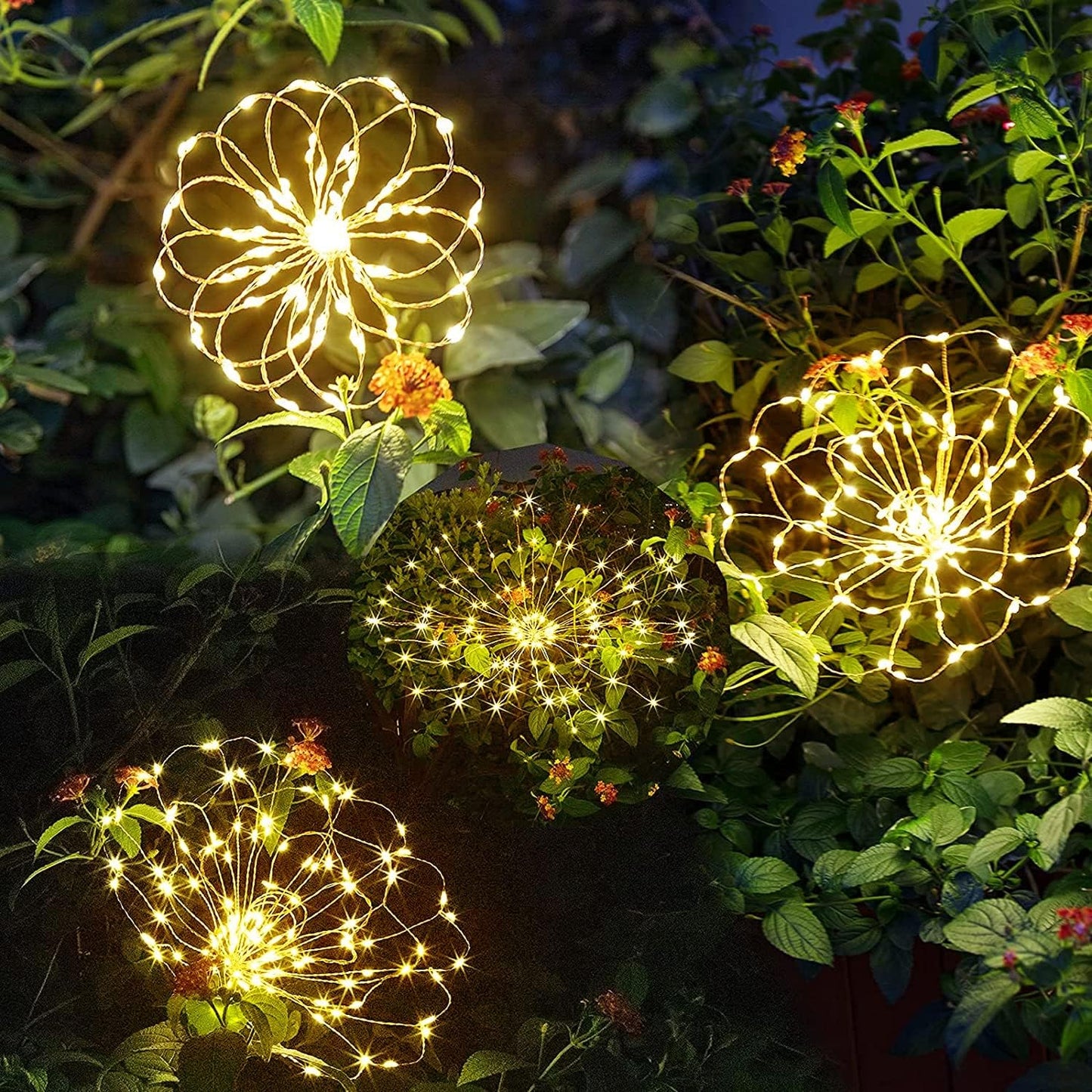 Outdoor Solar Garden Lights 3 Pack, 120 LED Copper Wire Light with Remote, 8 Lighting Modes Decorative Stake Landscape DIY Solar Firework Light for Pathway Party Decor